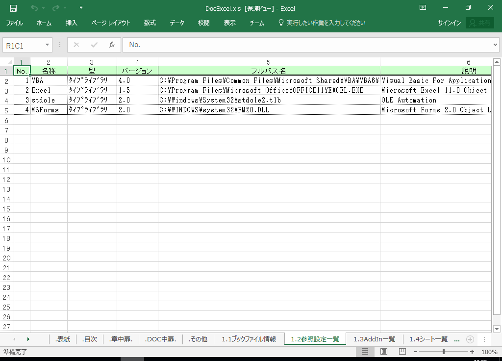 Excel2003 システム 仕様書(プログラム 設計書) サンプル 例 (Excel2003対応)
1.2 参照設定一覧