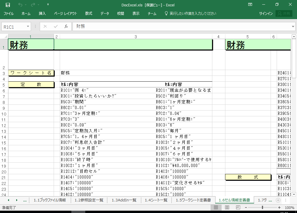Excel2003 システム 仕様書(プログラム 設計書) サンプル 例 (Excel2003対応)
1.6 セル情報定義書