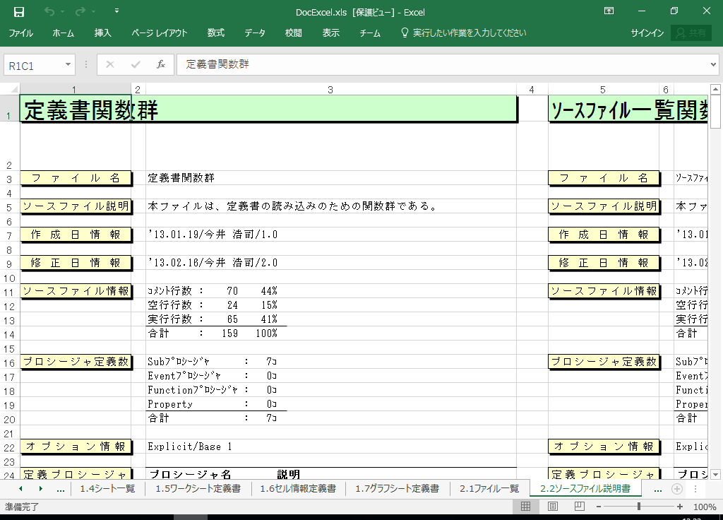 Excel2010 システム 仕様書(プログラム 設計書) サンプル 例 (Excel2010対応)
2.2 ソースファイル説明書