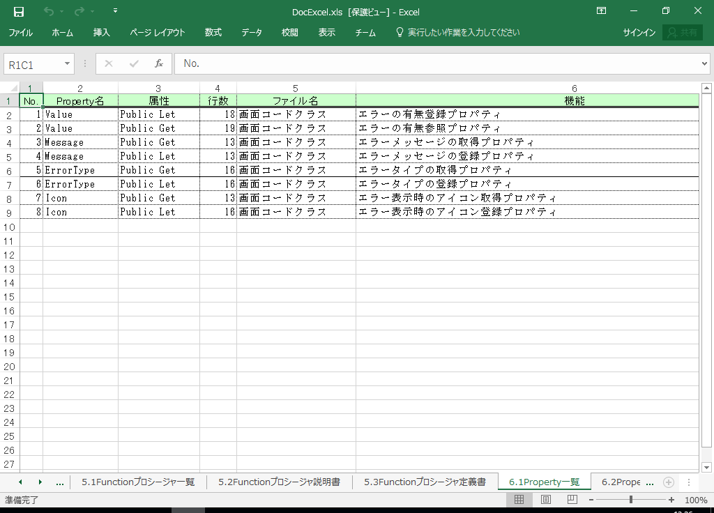 Excel2003 システム 仕様書(プログラム 設計書) サンプル 例 (Excel2003対応)
6.1 Property一覧